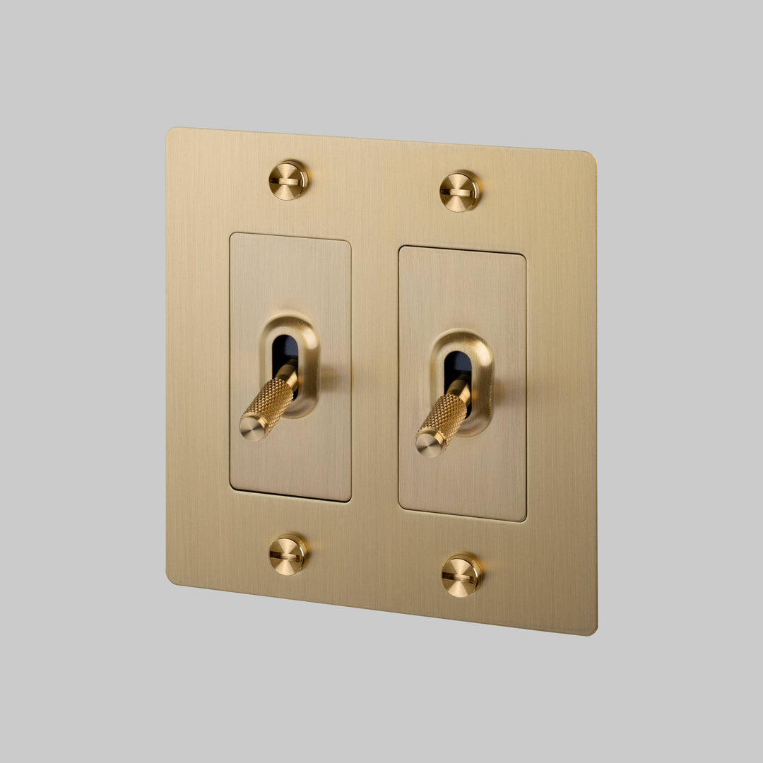 Buster + Punch 2 Gang Toggle Switch Cross Knurl Without Logo Brass