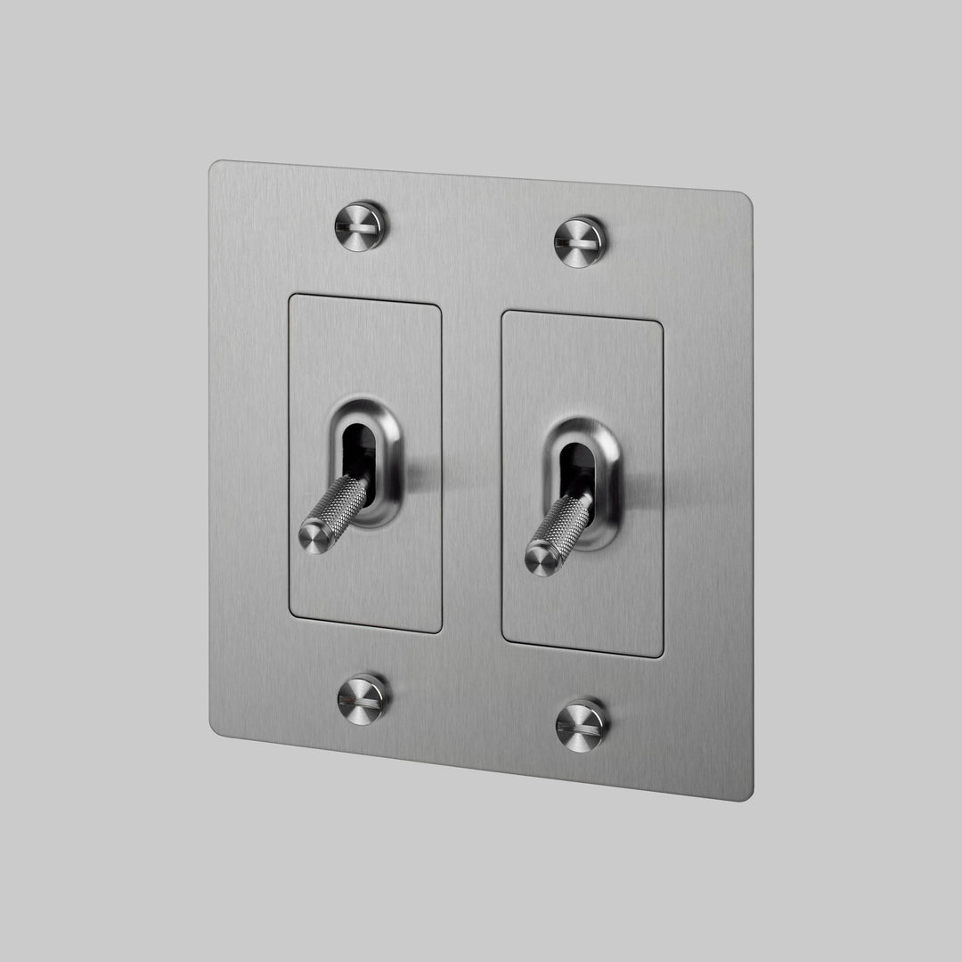 Buster + Punch 2 Gang Toggle Switch Cross Knurl Without Logo Steel