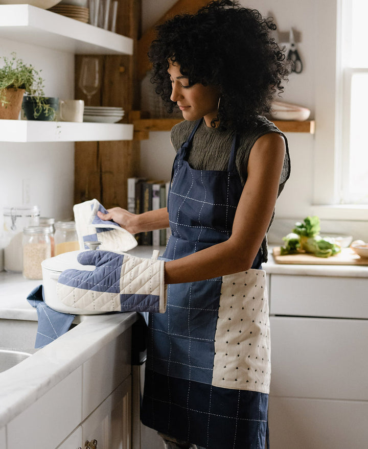 Anchal Organic Cotton Bib Apron - Navy APRN Kitchen Anchal   