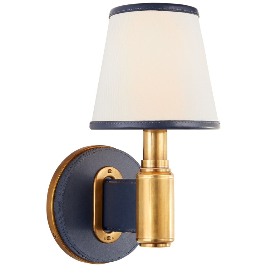 Visual Comfort & Co. Riley Single Sconce Wall Sconces Visual Comfort & Co. Polished Nickel and Chocolate Leather  