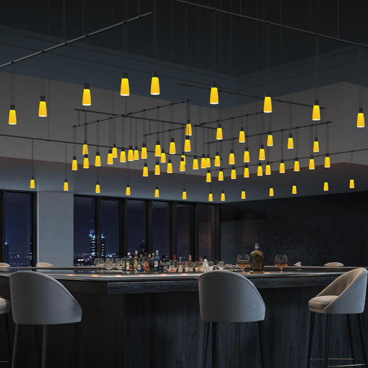 Sonneman Suspenders® Expanded Grid with Amber Tapered Bell Luminaires Pendants Sonneman   