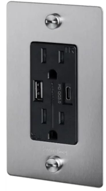 Buster + Punch 1 gang Duplex Outlet/USB A + C/Cross/with Logo/
