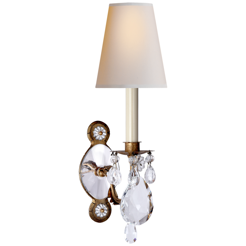 Visual Comfort & Co. Yves Crystal Single Arm Sconce Wall Lights Visual Comfort & Co. Gilded Iron and Crystal  