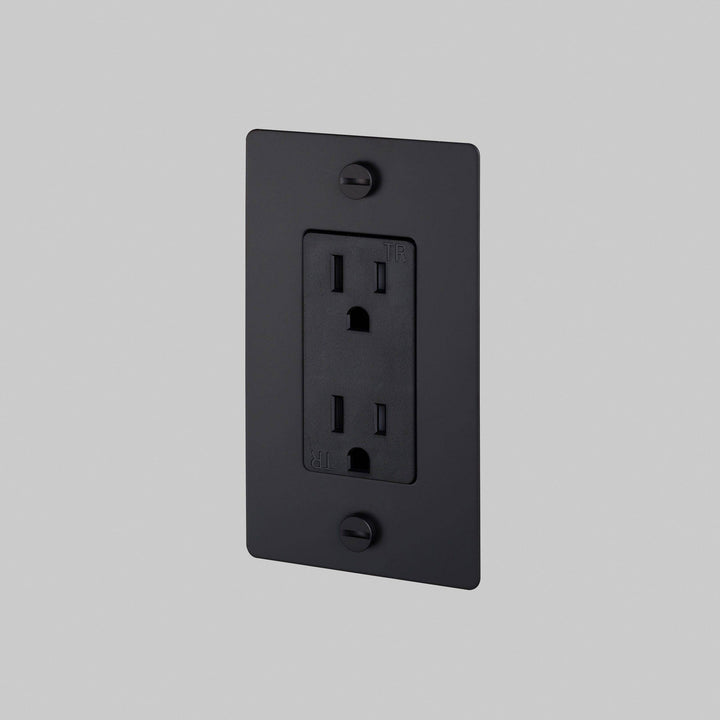 Buster + Punch 1 Gang Duplex Outlet Cross Knurl Without Logo Black