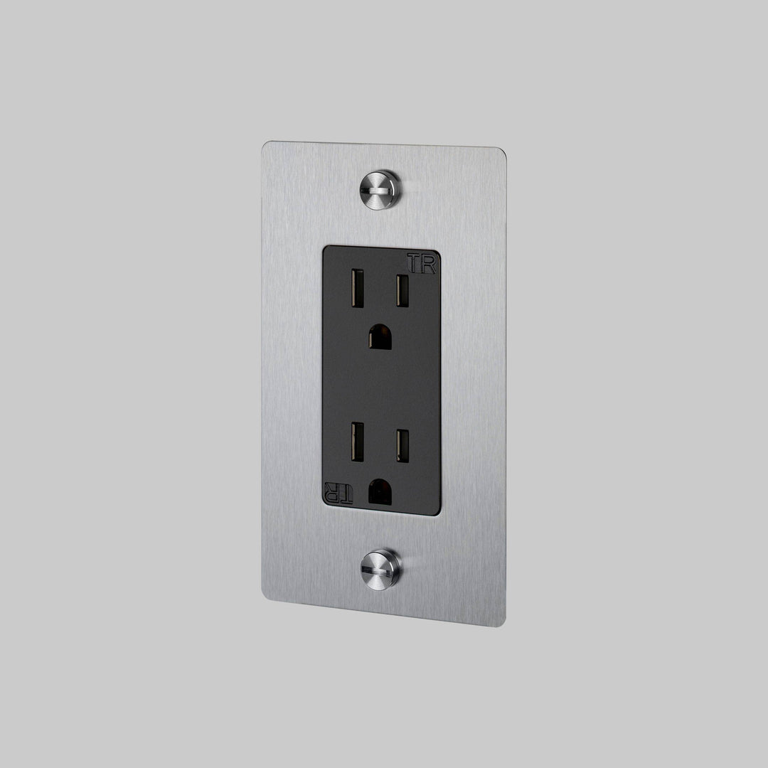 Buster + Punch 1 Gang Duplex Outlet Cross Knurl Without Logo Steel