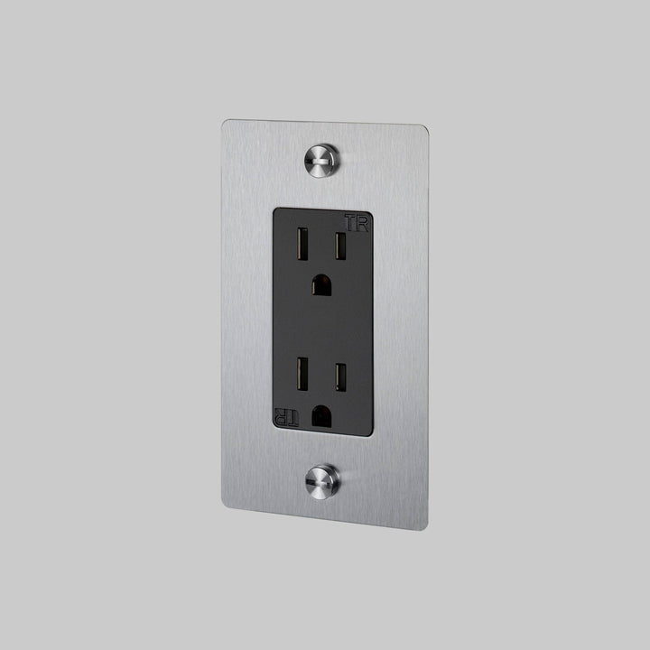 Buster + Punch 1 Gang Duplex Outlet Cross Knurl Without Logo Steel