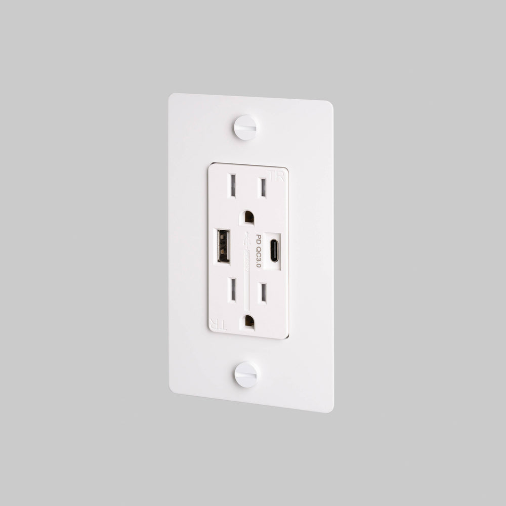 Buster + Punch 1 Gang Duplex Outlet USB A C Cross Knurl Without Logo White