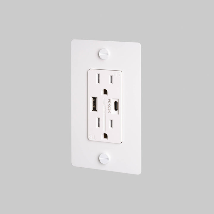 Buster + Punch 1 Gang Duplex Outlet | USB A + C | Cross Knurl | Without Logo
