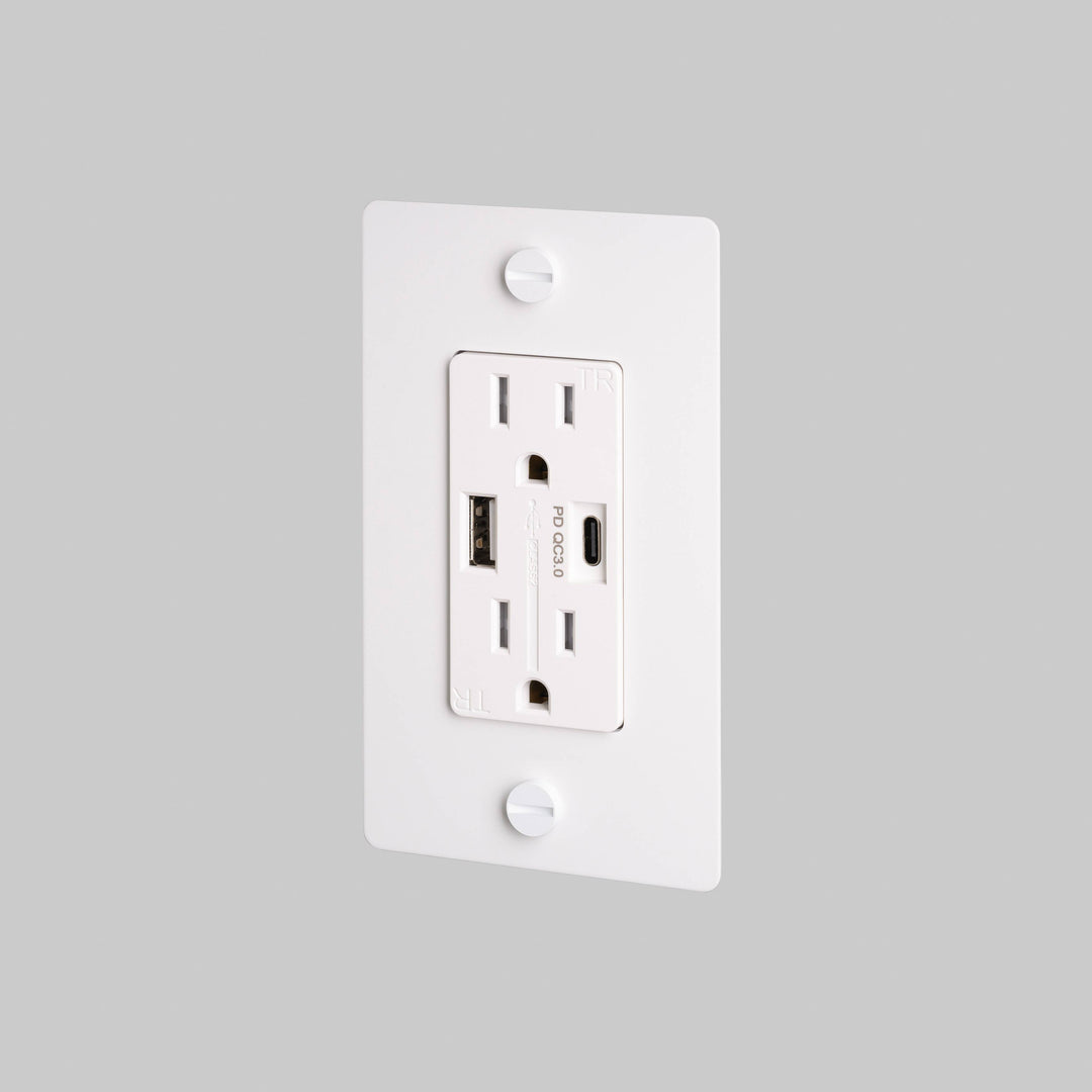 Buster + Punch 1 Gang Duplex Outlet USB A C Cross Knurl Without Logo White