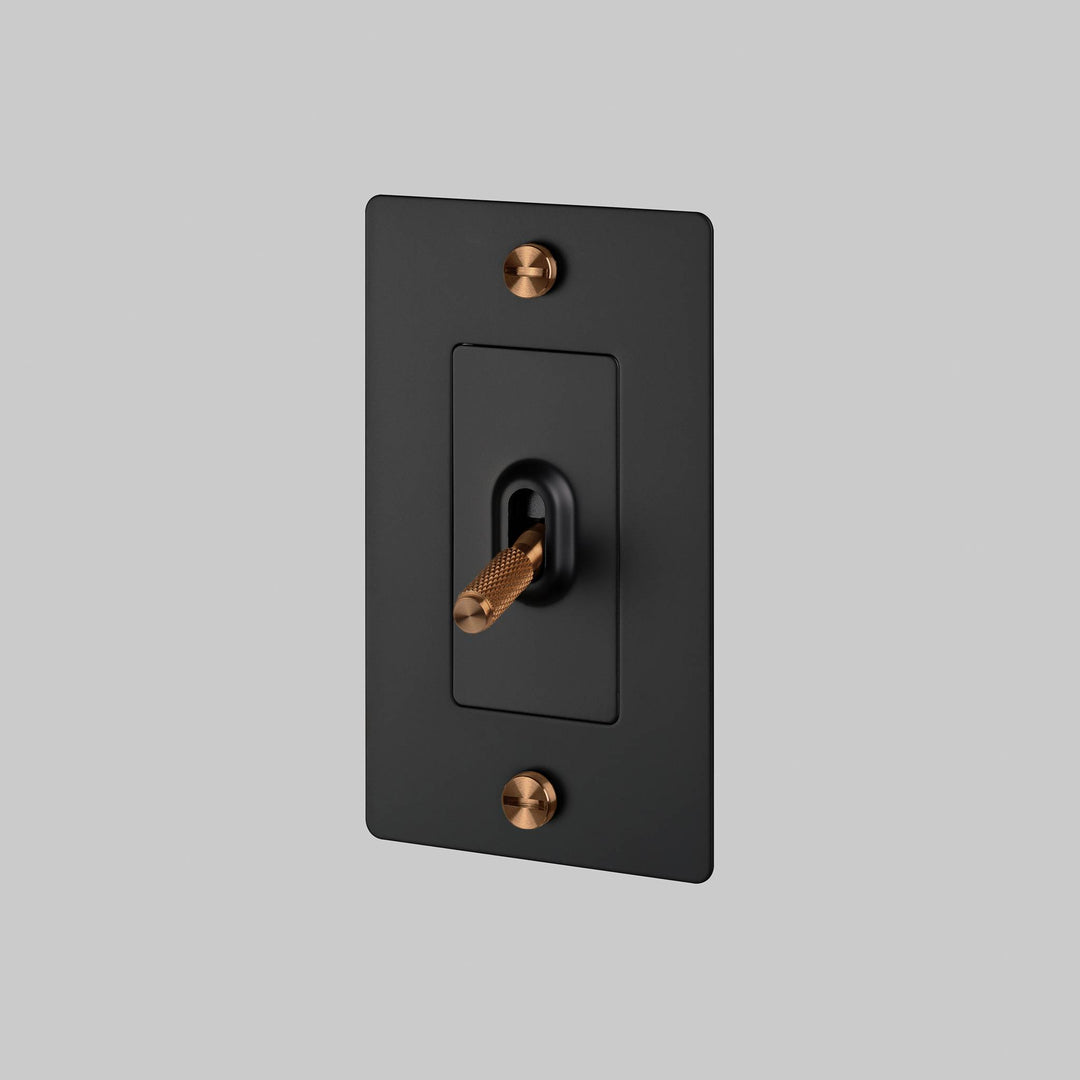 Buster + Punch 1 Gang Toggle Switch Cross Knurl Without Logo Black Warm Sunset
