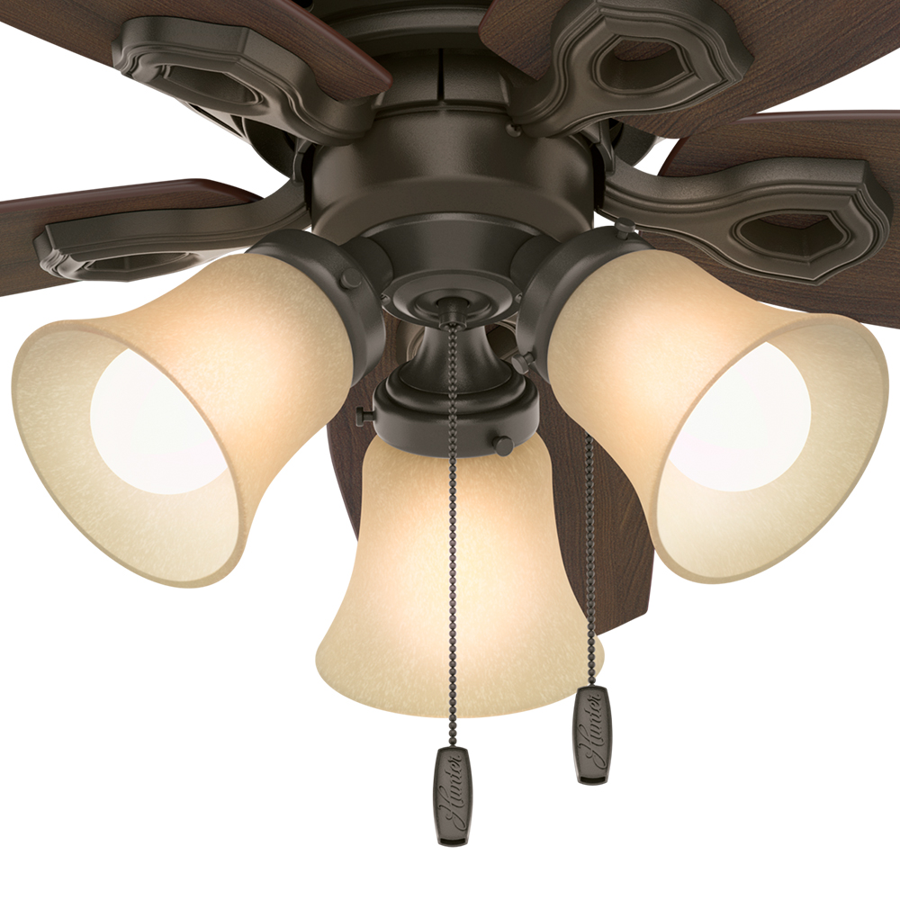 Hunter 42 inch Builder Low Profile Ceiling Fan with LED Light Kit and Pull Chain Ceiling Fan Hunter New Bronze Brazilian Cherry / Harvest Mahogany Toffee