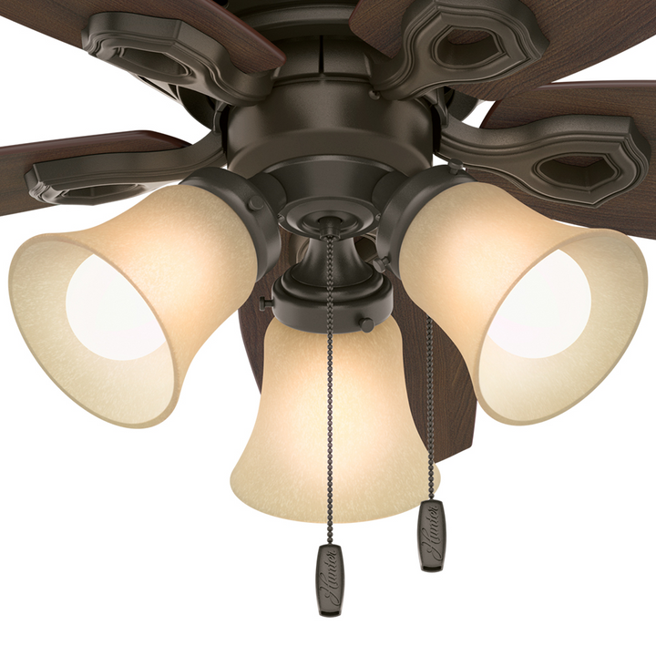 Hunter 42 inch Builder Low Profile Ceiling Fan with LED Light Kit and Pull Chain Trays Hunter New Bronze Brazilian Cherry / Harvest Mahogany Toffee