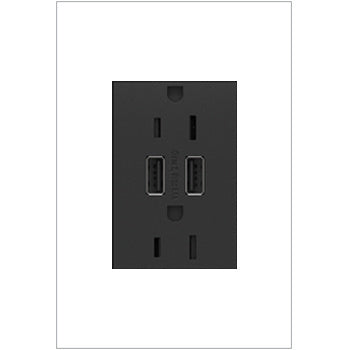 Adorne Dual USB Plus-Size Outlet Combo with Matching Wall Plate Lighting Controls Legrand Graphite  