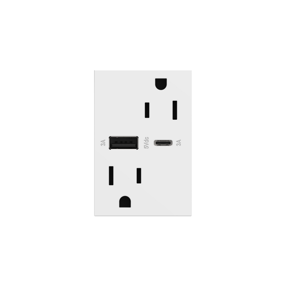 Adorne Dual-USB, 15A, Tamper-Resistant, Hybrid, Outlet Receptacles Legrand White  