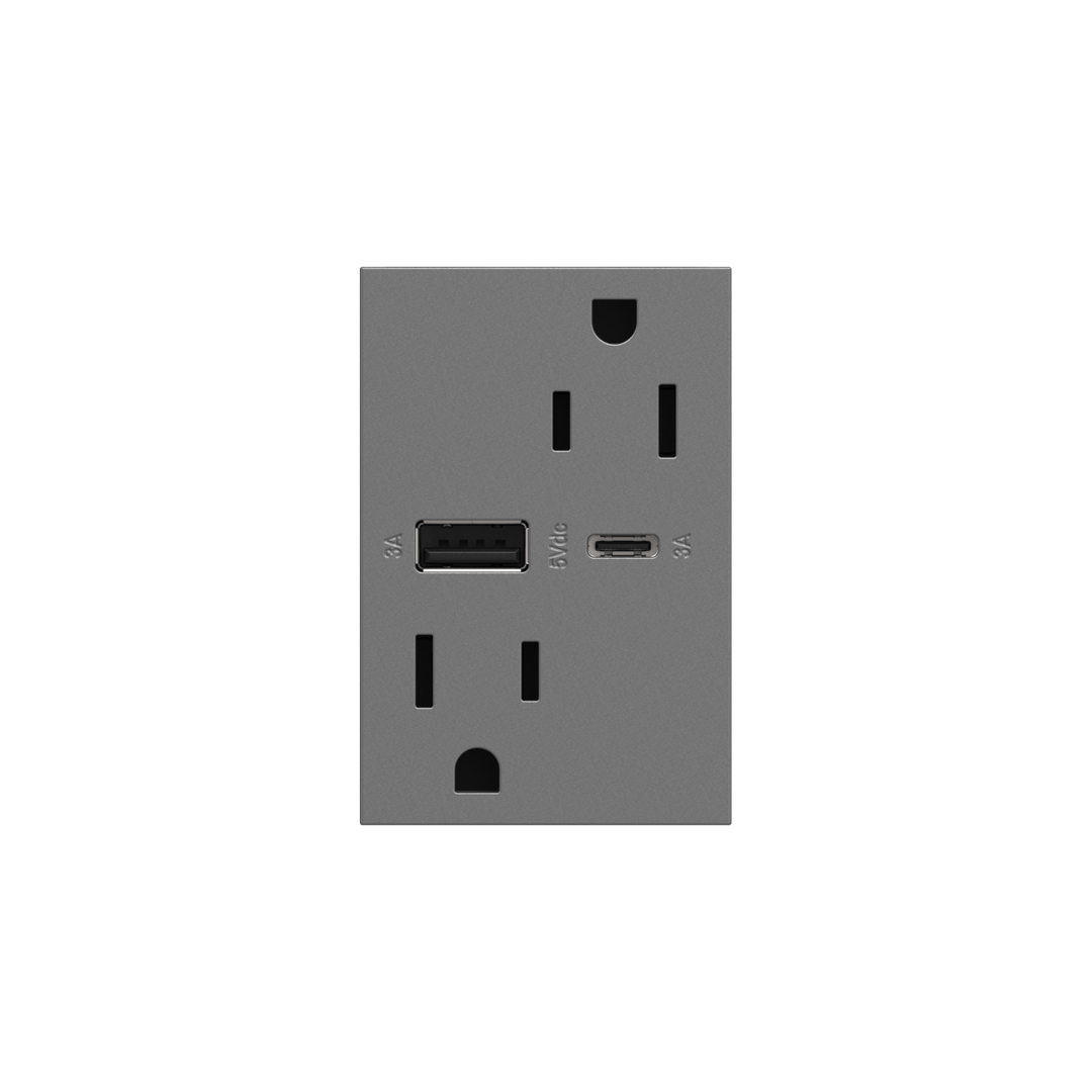 Adorne Dual-USB, 15A, Tamper-Resistant, Hybrid, Outlet Receptacles Legrand Magnesium  