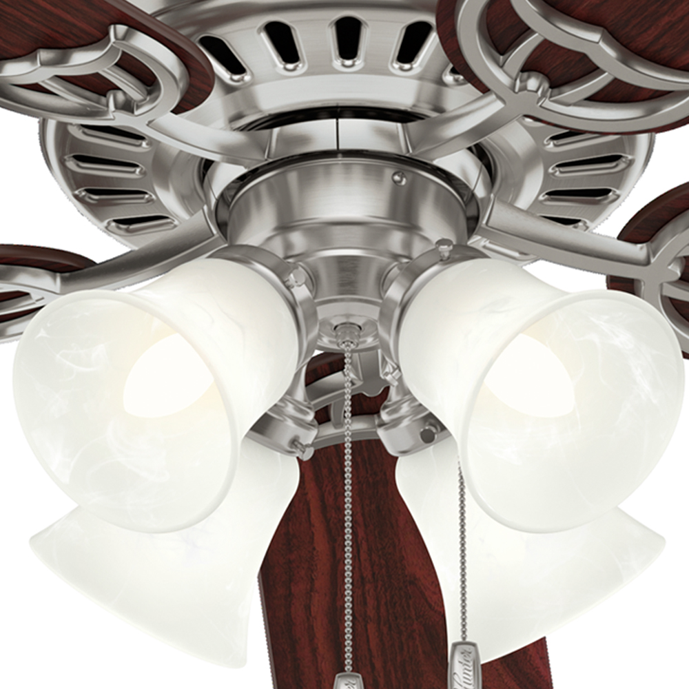Hunter 52 inch Studio Series Ceiling Fan with LED Light Kit and Pull Chain Ceiling Fan Hunter Brushed Nickel Cherry / Maple Clear Frosted