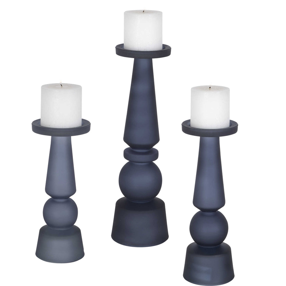 Uttermost Cassiopeia Blue Glass Candleholders, S/3 Decorative Accents Uttermost GLASS  