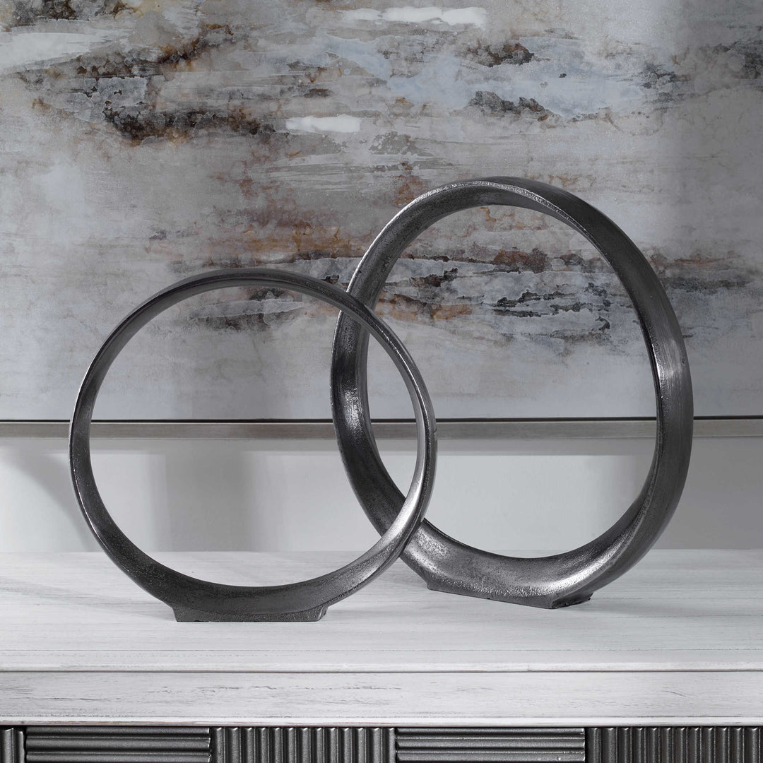 Uttermost Orbits Black Ring Sculptures, S/2 Sculpture Uttermost Aluminum  