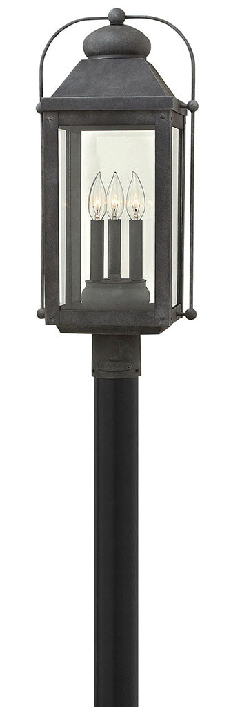 ANCHORAGE-Large Post Top or Pier Mount Lantern Outdoor l Post/Pier Mounts Hinkley Aged Zinc  