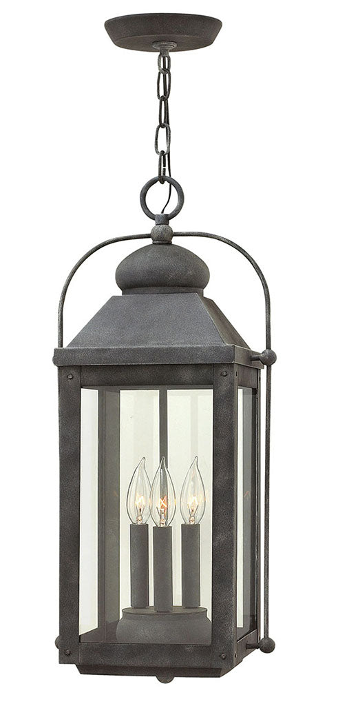 ANCHORAGE-Large Hanging Lantern Outdoor Hanging Lights Hinkley Aged Zinc  