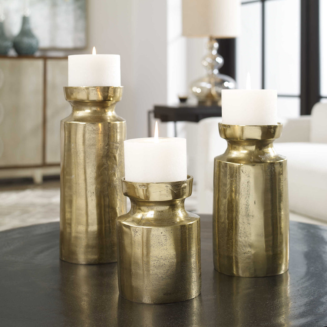 Uttermost Amina Antique Brass Candleholders Set/3 Candle Holders Uttermost   