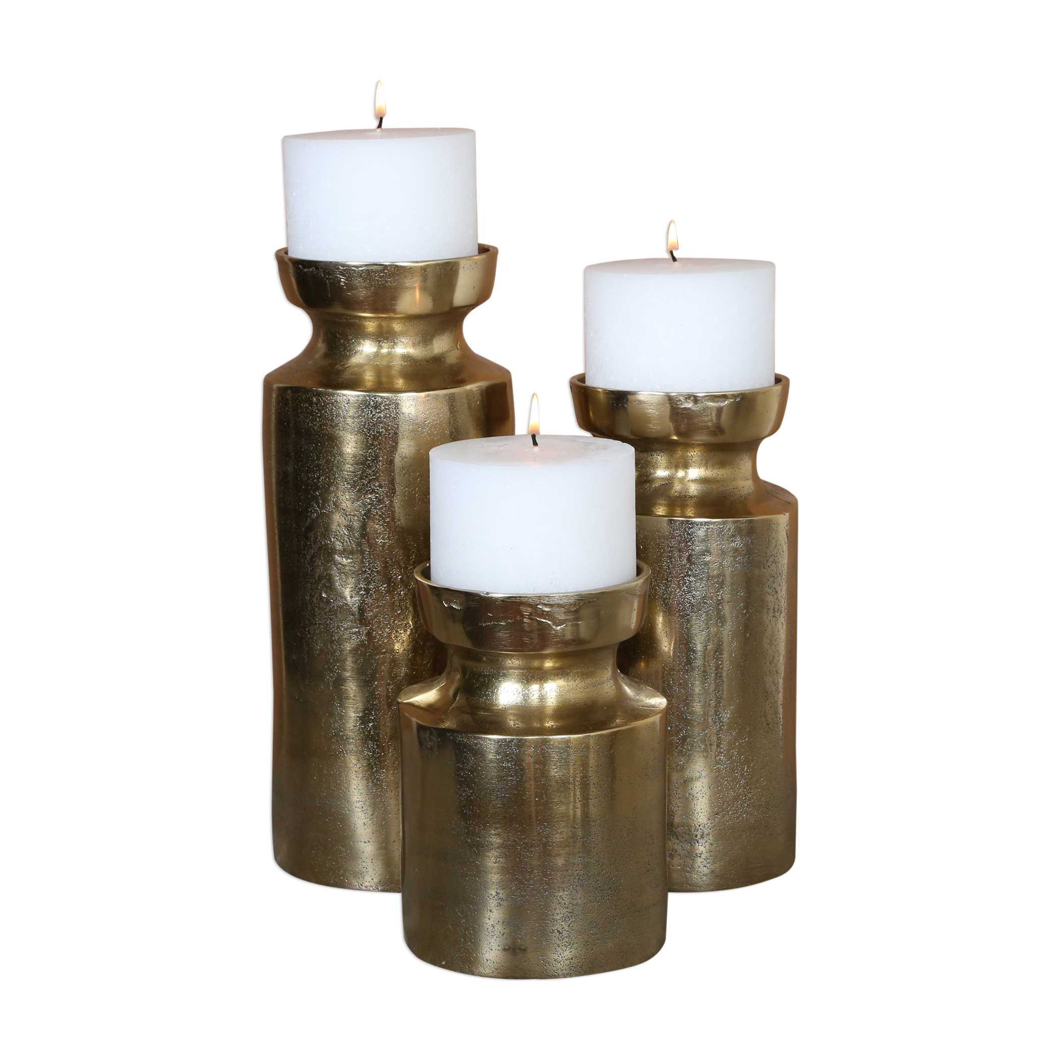 Uttermost Amina Antique Brass Candleholders Set/3 Décor/Home Accent Uttermost Aluminum And Wax  