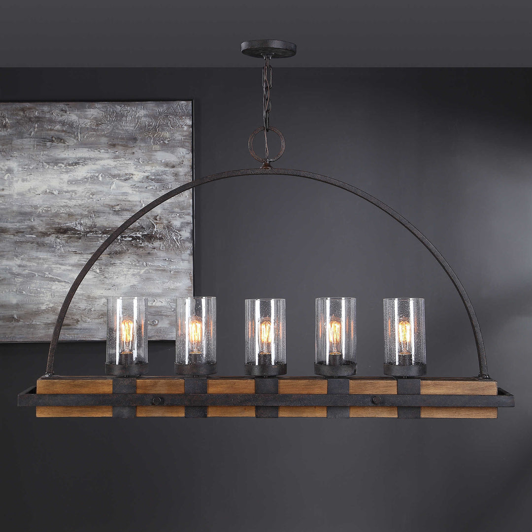 Uttermost Atwood 5 Light Rustic Linear Chandelier Pendants Uttermost   