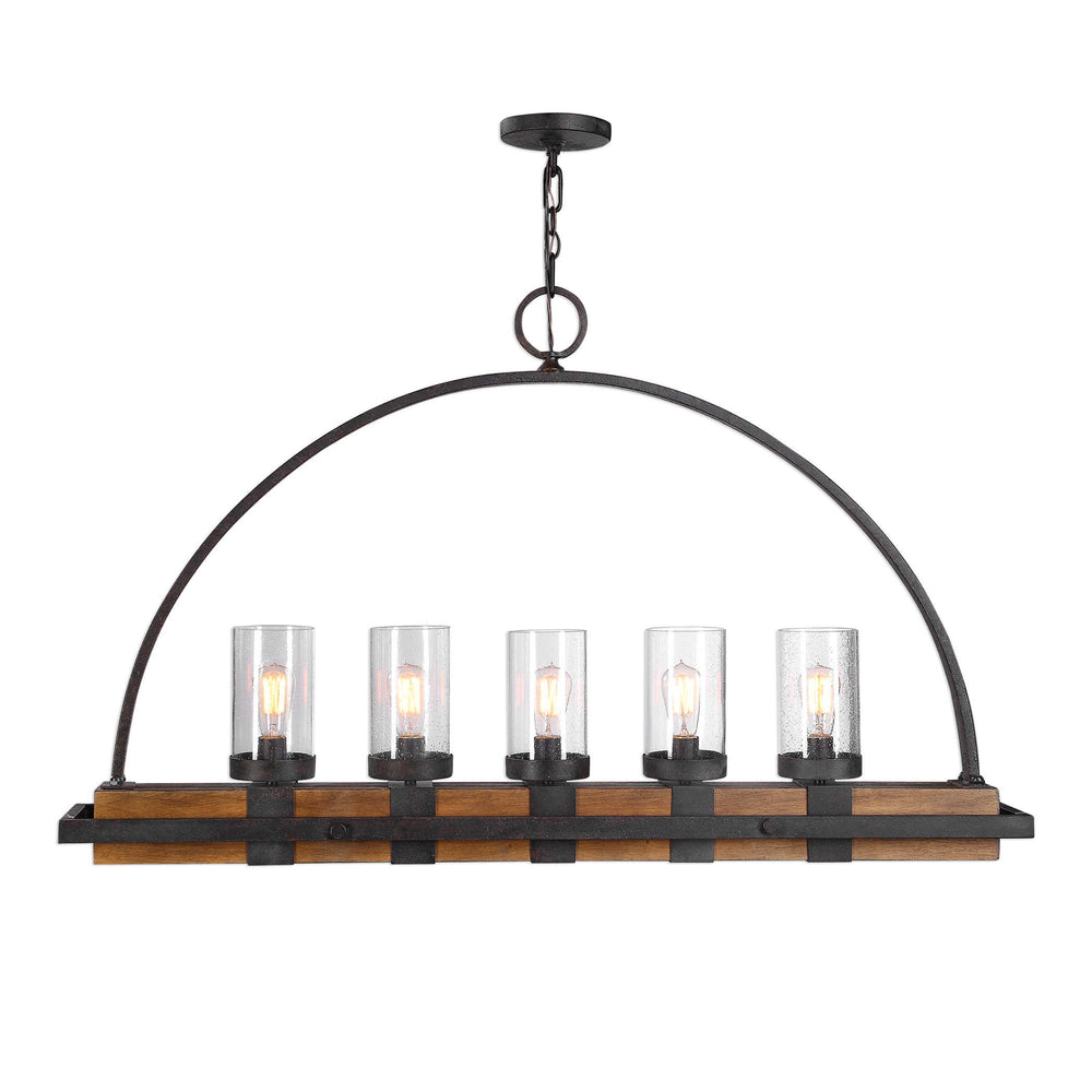 Uttermost Atwood 5 Light Rustic Linear Chandelier Pendants Uttermost RUBBER WOOD,GLASS, STEEL  