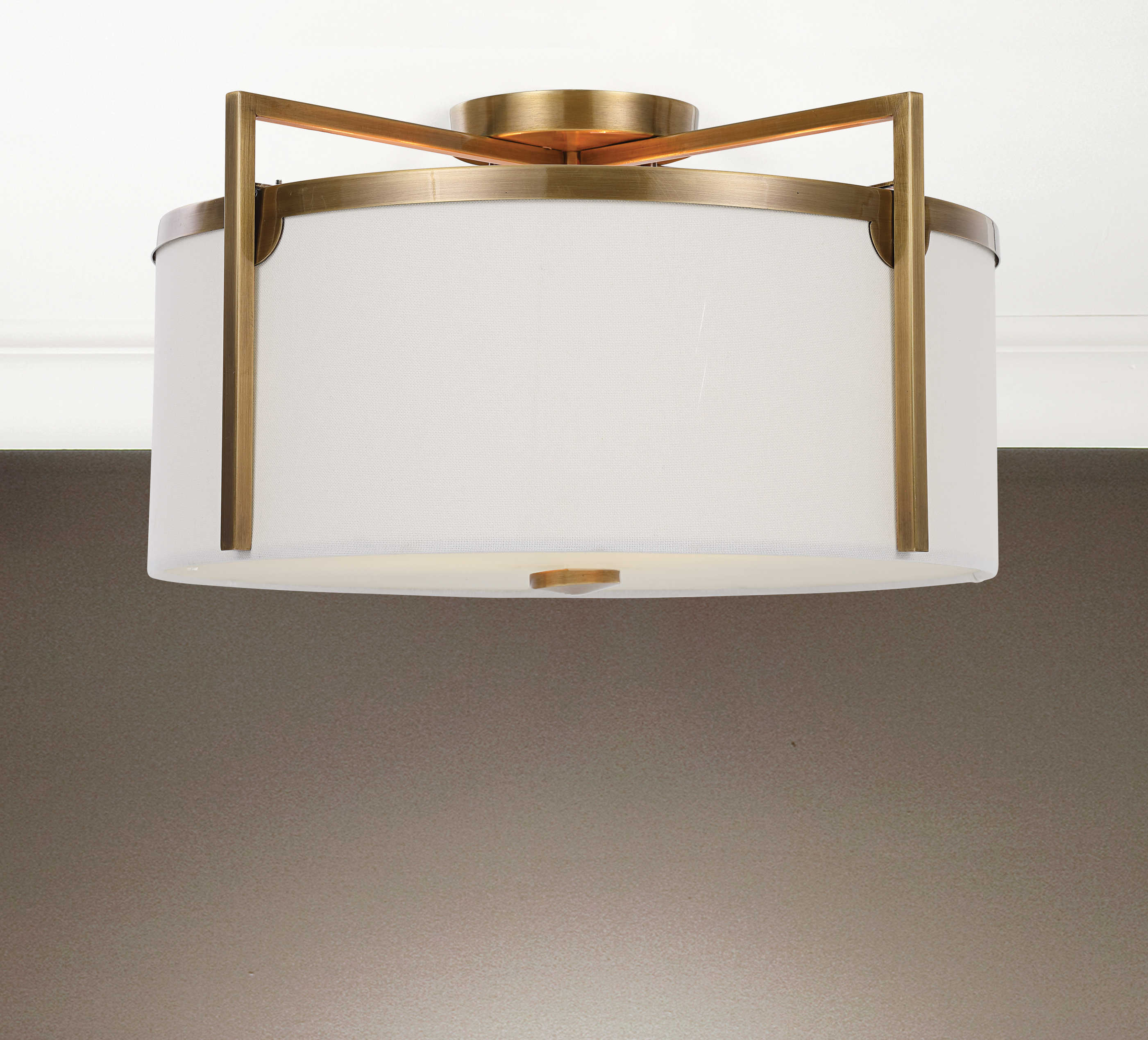 Uttermost Colfax Brass 3 Light Semi Flush Ceiling Semi-Flush Mount Uttermost Steel+Glass+Fabric  