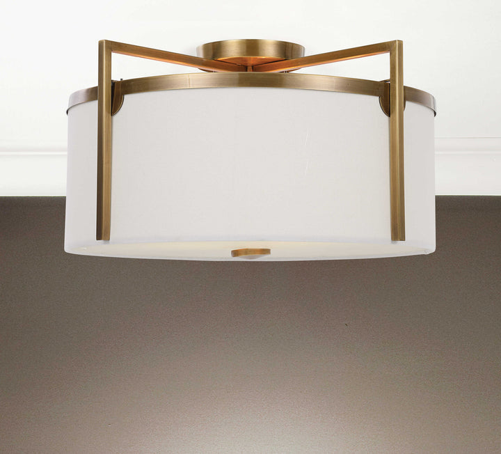 Uttermost Colfax Brass 3 Light Semi Flush Ceiling Semi Flush Mounts Uttermost Steel+Glass+Fabric  