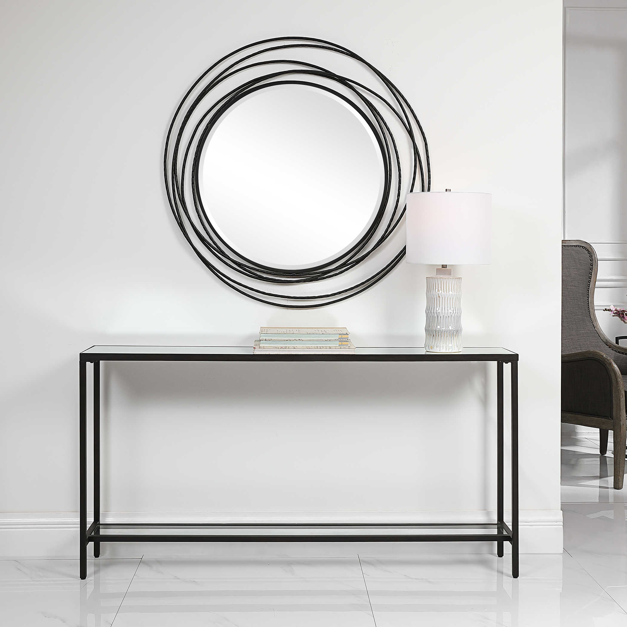 Uttermost Hayley Black Console Table Décor/Home Accent Uttermost STEEL, MIRROR,MDF  