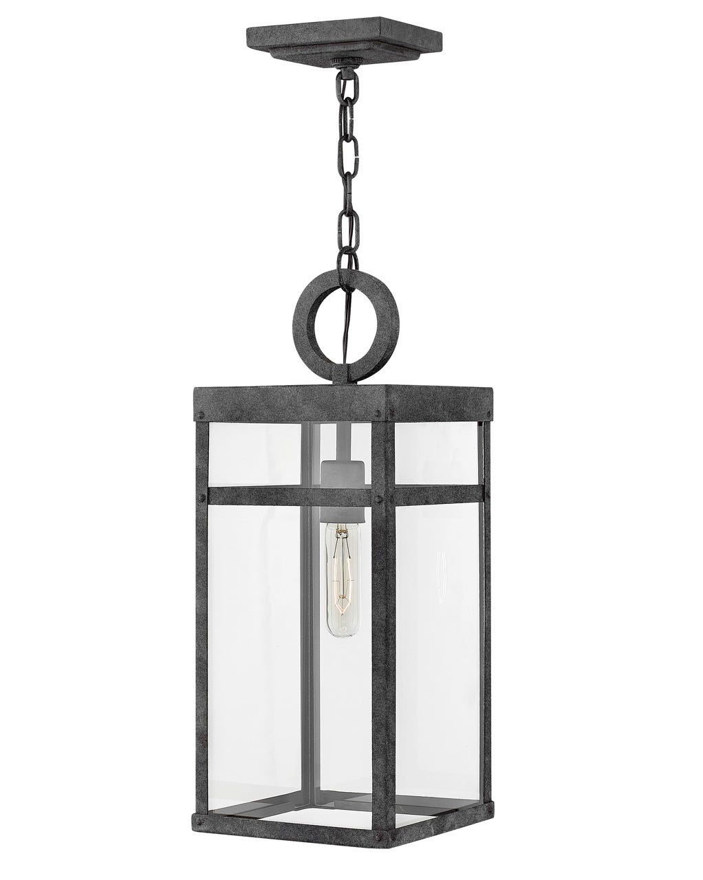 OUTDOOR PORTER Hanging Lantern Outdoor Light Fixture l Hanging Hinkley Aged Zinc 7.5x7.5x19.0 