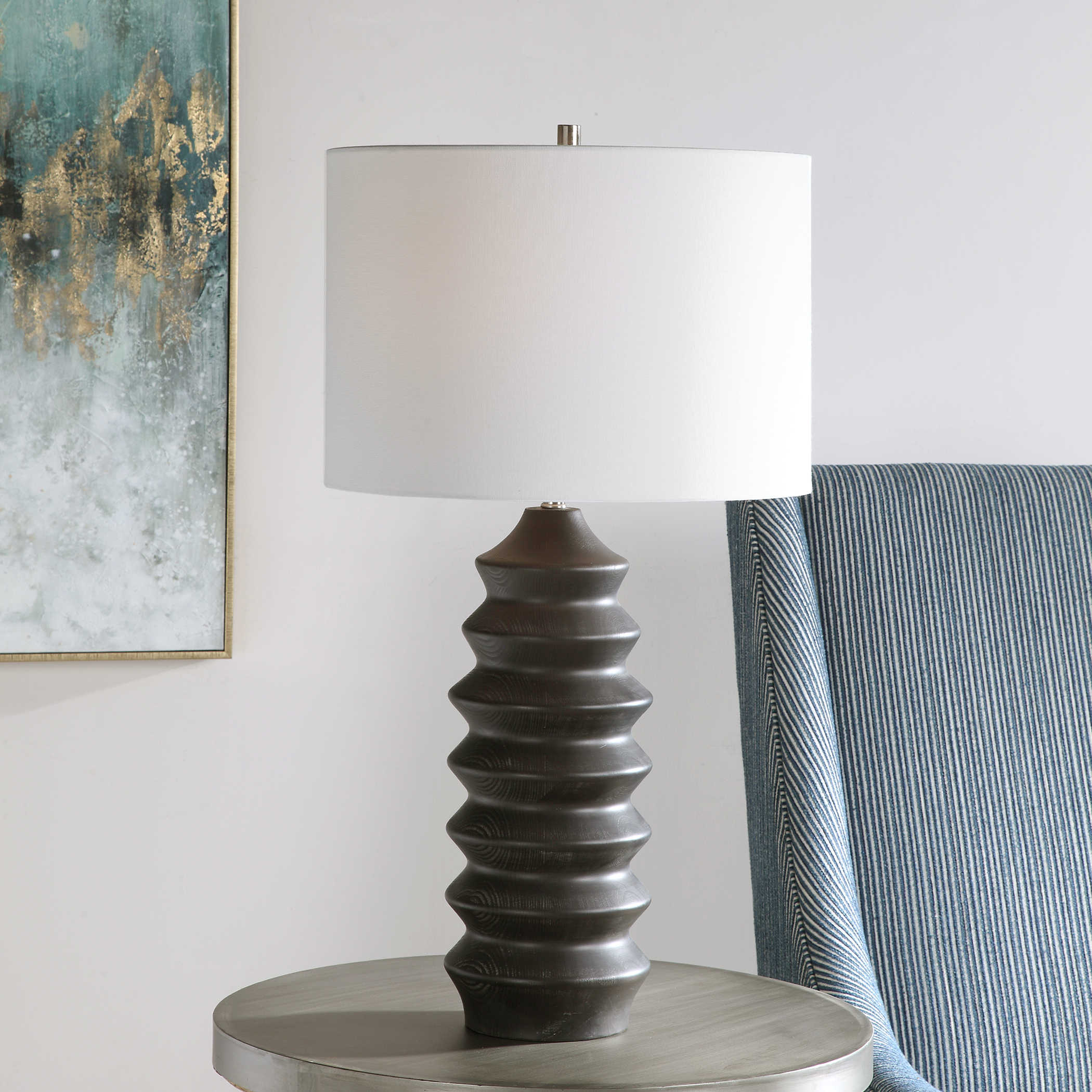 Uttermost Mendocino Modern Table Lamp Lamp Uttermost Wood, Steel ,Fabric  