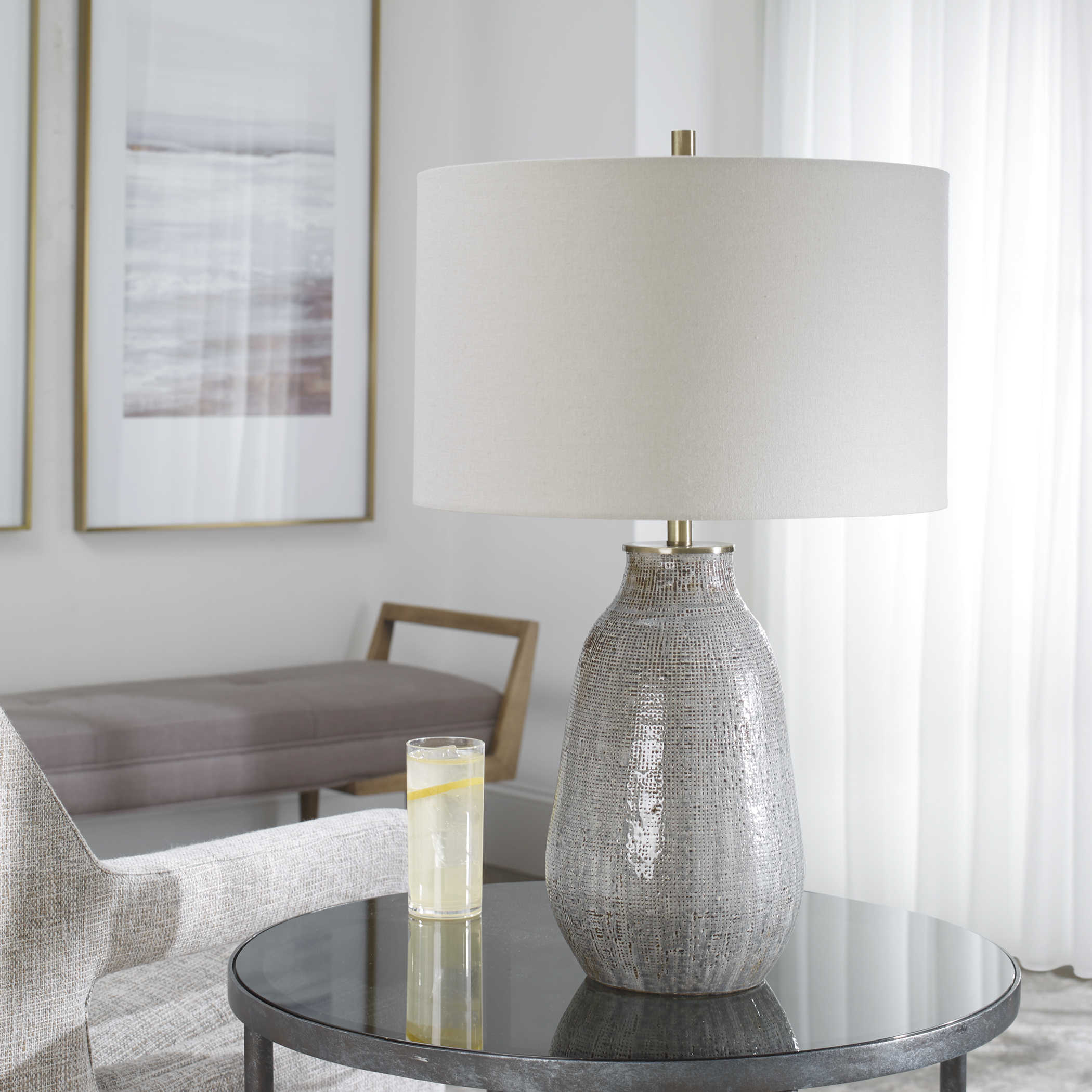 Uttermost Monacan Gray Textured Table Lamp Lamp Uttermost STEEL,CERAMIC  