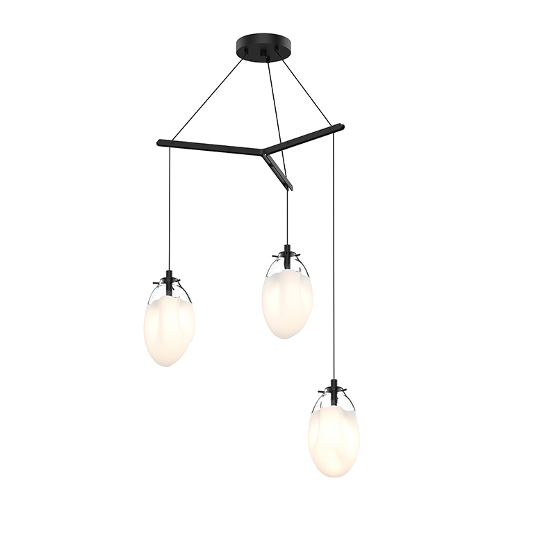 Sonneman 3-Light Tri-Spreader LED Pendant Pendants Sonneman Satin Black / Clear & White  