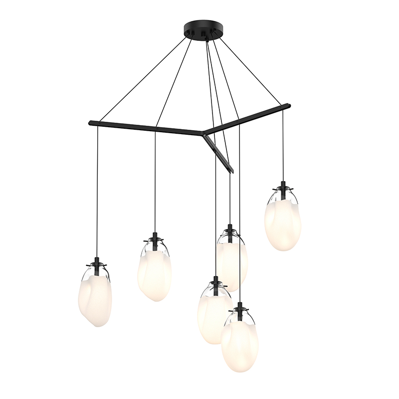 Sonneman 6-Light Tri-Spreader LED Pendant Pendants Sonneman Satin Black / Clear & White  