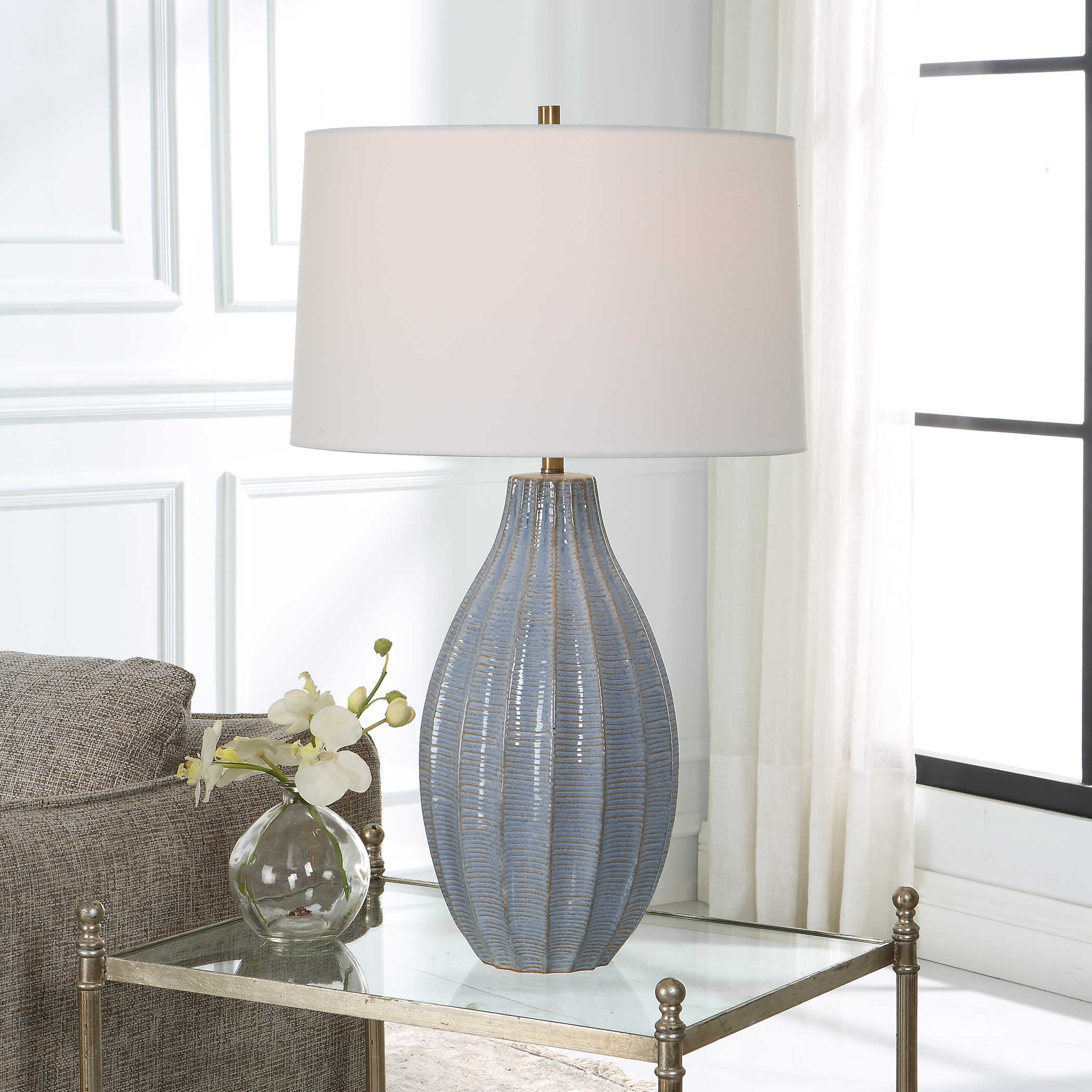 Uttermost Veston Blue Glaze Table Lamp Lamp Uttermost Steel&ceramic  