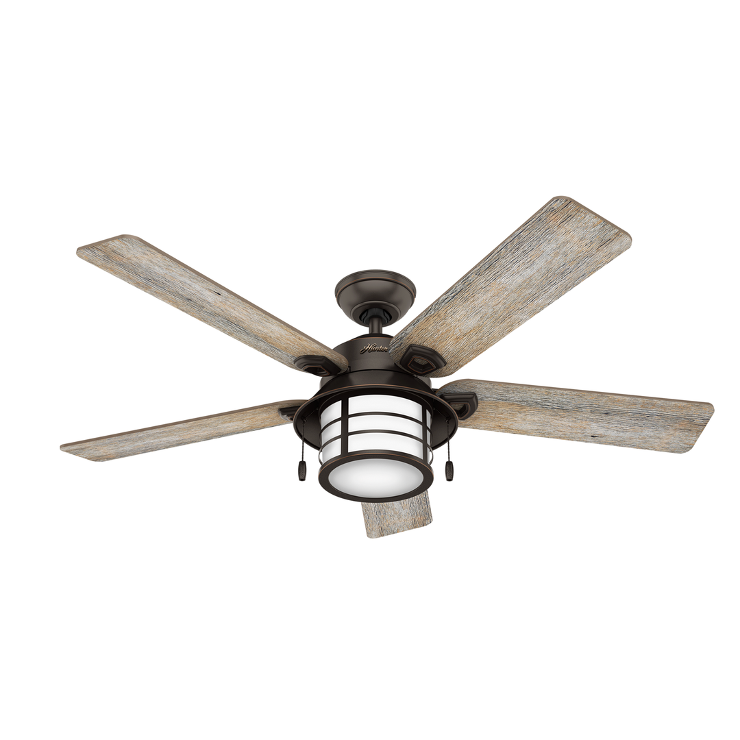 Hunter 54 inch Key Biscayne Damp Rated Ceiling Fan with LED Light Kit and Pull Chain Indoor Ceiling Fans Hunter