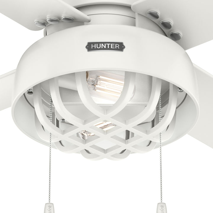 Hunter 52 inch Spring Mill Damp Rated Ceiling Fan with LED Light Kit and Pull Chain Indoor Ceiling Fans Hunter Fresh White Fresh White / Fresh White