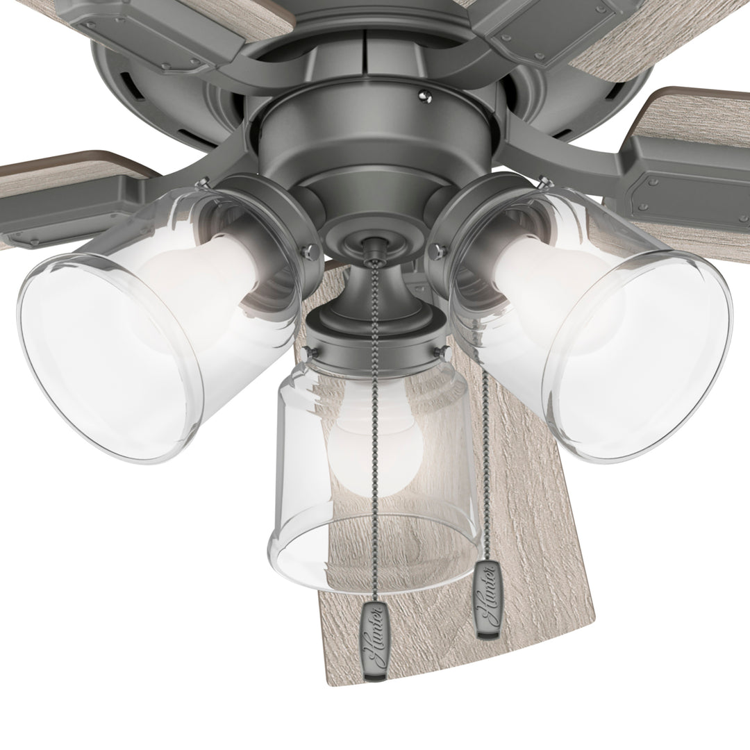 Hunter 52 inch Crestfield Low Profile Ceiling Fan with LED Light Kit and Pull Chain Indoor Ceiling Fans Hunter Matte Silver Light Gray Oak / Warm Grey Oak Clear