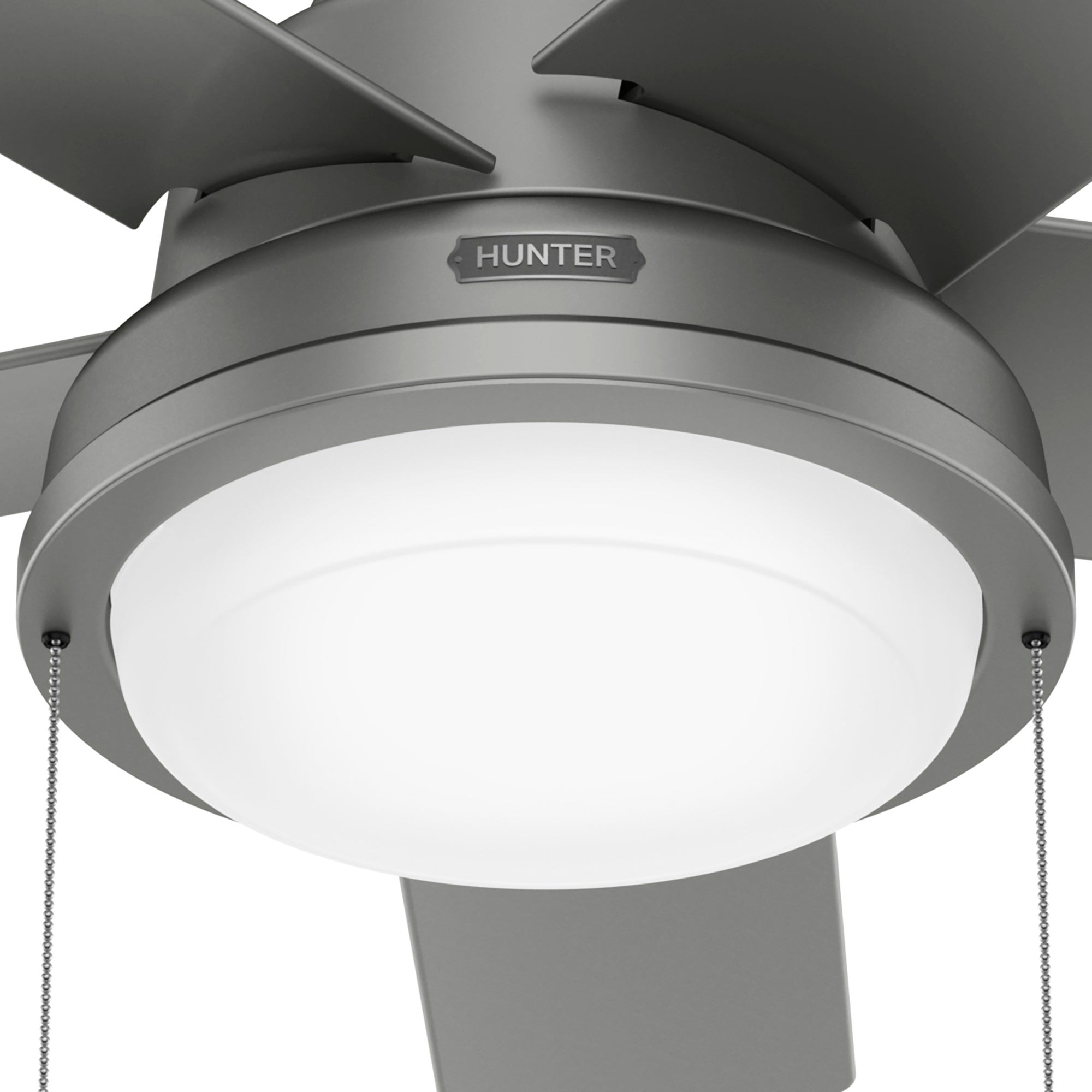 Hunter 44 inch Seawall Indoor / Outdoor Ceiling Fan with LED Light Kit and Pull Chain Ceiling Fan Hunter Matte Silver Matte Silver / Matte Silver Painted Cased White