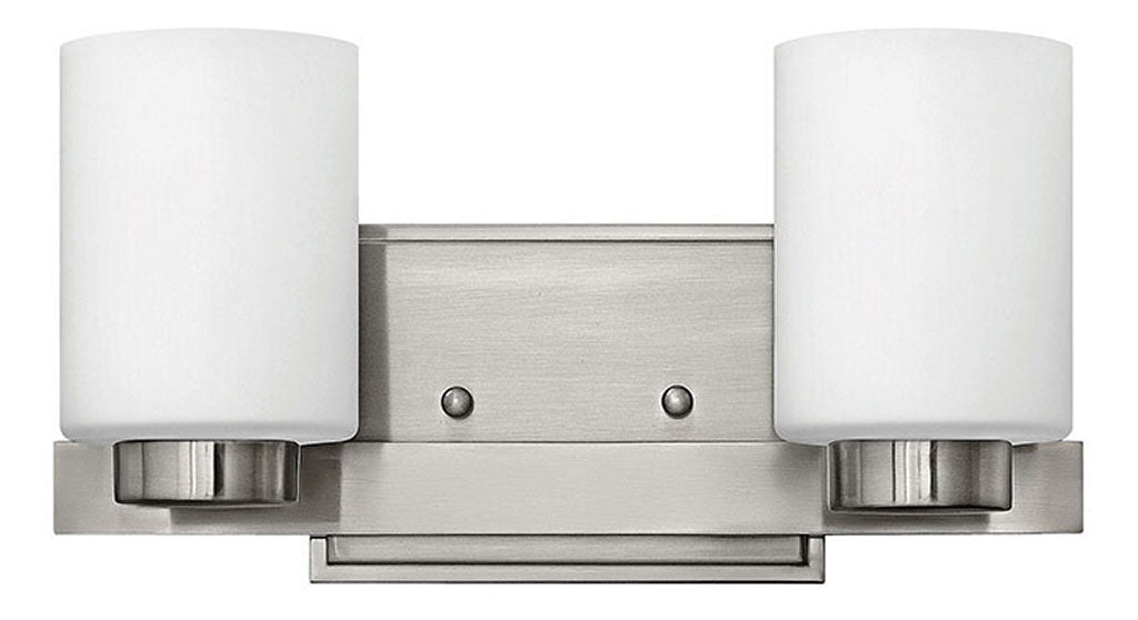 HINKLEY MILEY Two Light Vanity 5052 Wall Light Fixtures Hinkley Brushed Nickel with White Etched  