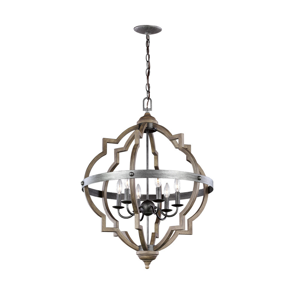 Generation Lighting Socorro 6 Light Hall Foyer Chandelier 5124906 Chandeliers Visual Comfort Studio Collection Stardust / Cerused Oak  