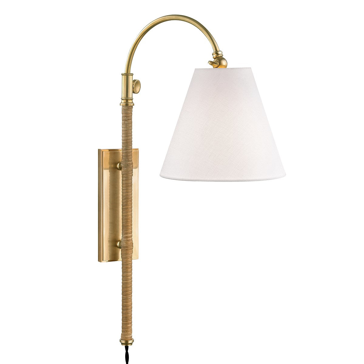 Curves No.1 - 1 LIGHT ADJUSTABLE WALL SCONCE W/ RATTAN ACCENT Wall Light Fixtures Hudson Valley Aged Brass  