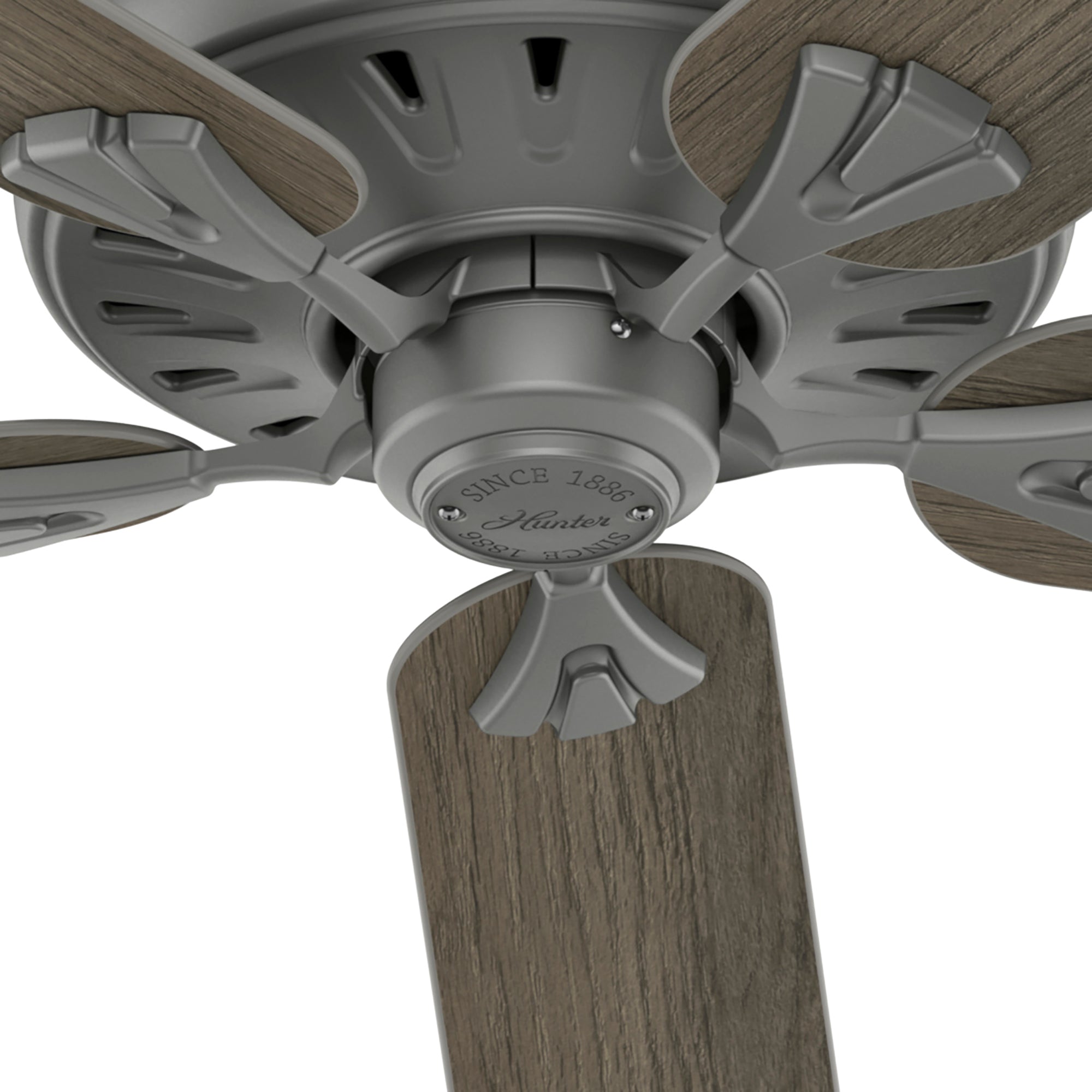 Hunter 60 inch Royal Oak Ceiling Fan and Handheld Remote Ceiling Fan Hunter Matte Silver Warm Grey Oak / 