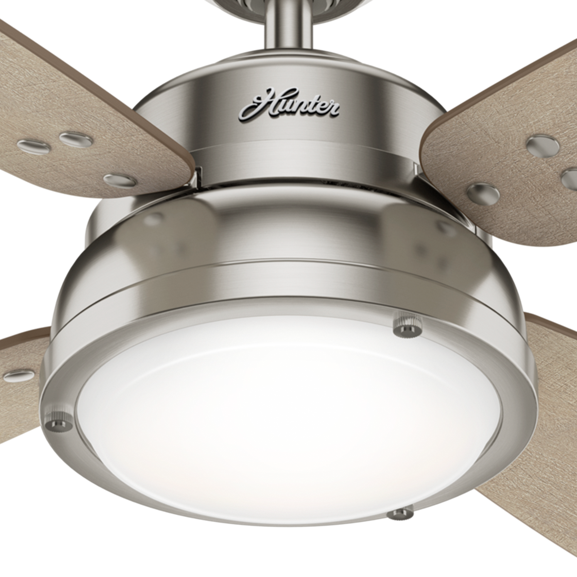 Hunter 52 inch Wingate Ceiling Fan with LED Light Kit and Handheld Remote Ceiling Fan Hunter Brushed Nickel Bleached Grey Pine / American Walnut Painted Cased White