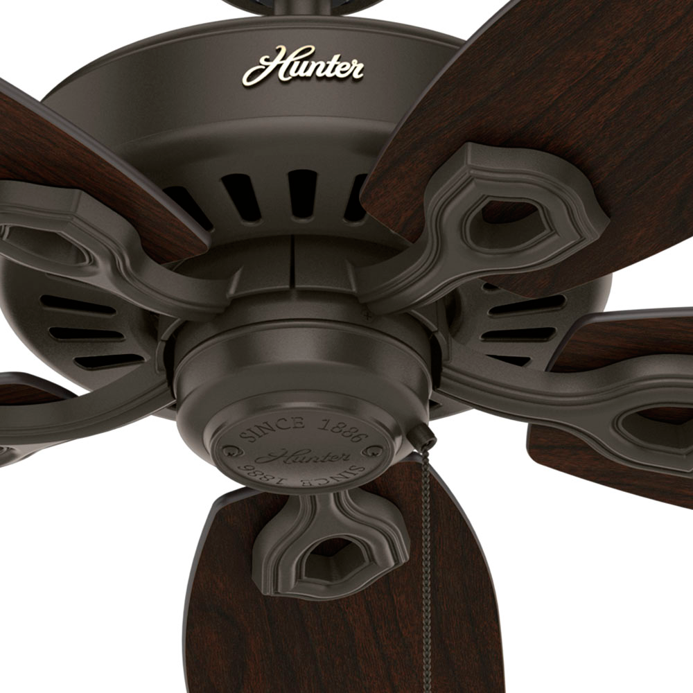 Hunter 52 inch Builder Damp Rated Ceiling Fan and Pull Chain Indoor Ceiling Fans Hunter New Bronze Stained Oak / Medium Walnut 