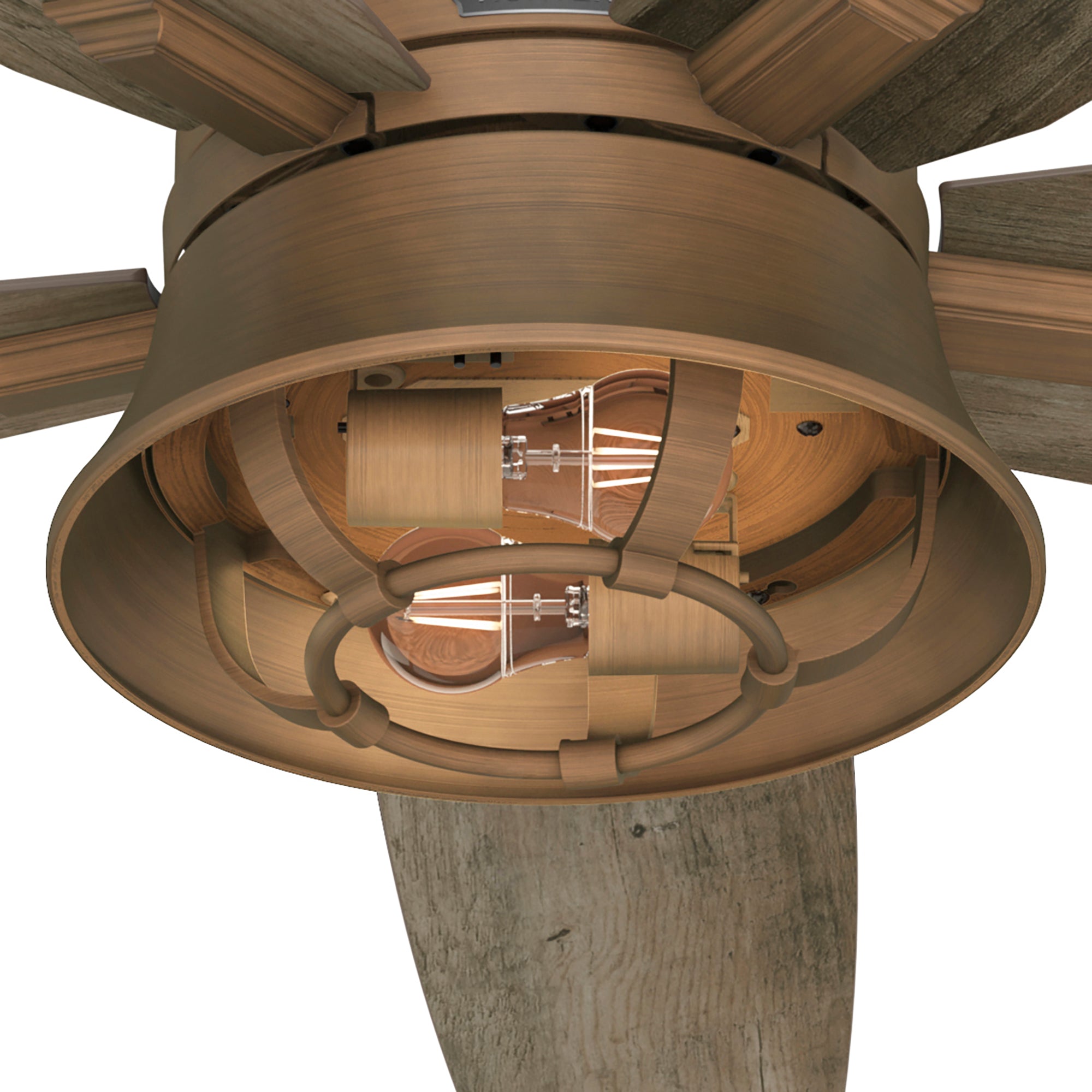Hunter 52 inch Hampshire Ceiling Fan with LED Light Kit and Handheld Remote Ceiling Fan Hunter Weathered Copper Grey Pine / 