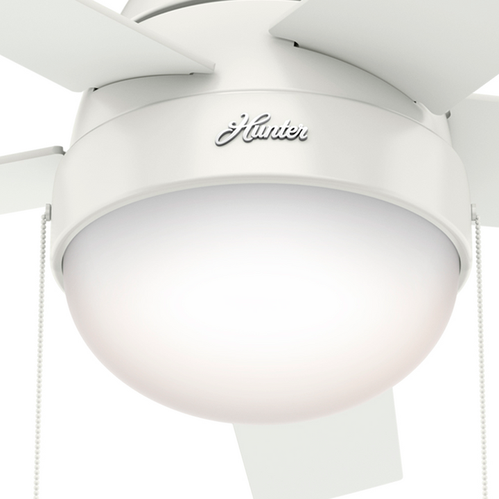 Hunter 46 inch Anslee Ceiling Fan with LED Light Kit and Pull Chain Indoor Ceiling Fans Hunter Fresh White Fresh White / Natural Wood Painted Cased White