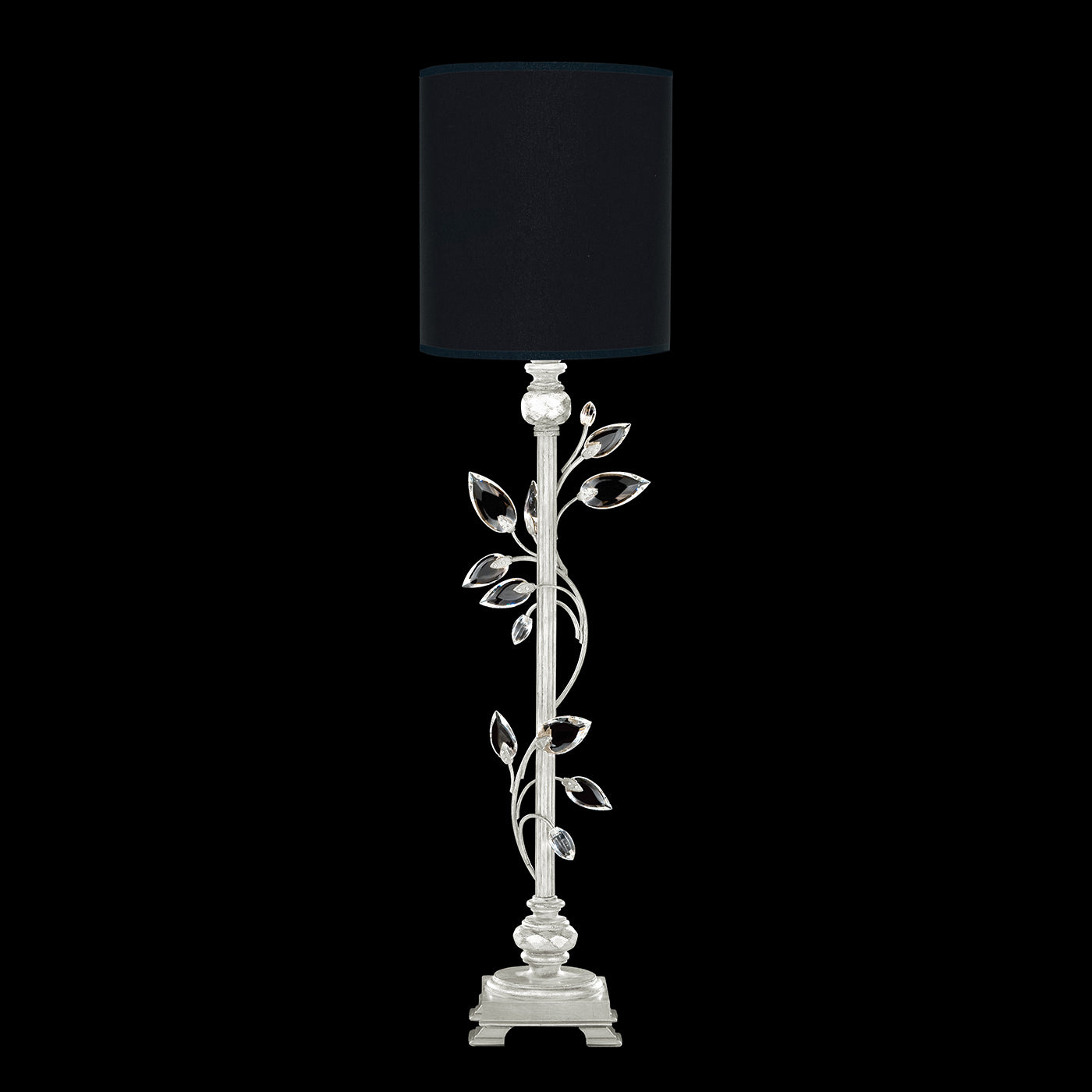 Fine Art Crystal Laurel 37" Console Lamp Lamp Fine Art Handcrafted Lighting Silver Leaf / Black Shade  